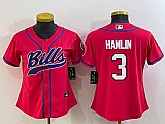 Women's Buffalo Bills #3 Damar Hamlin Red With Patch Cool Base Stitched Baseball Jersey,baseball caps,new era cap wholesale,wholesale hats
